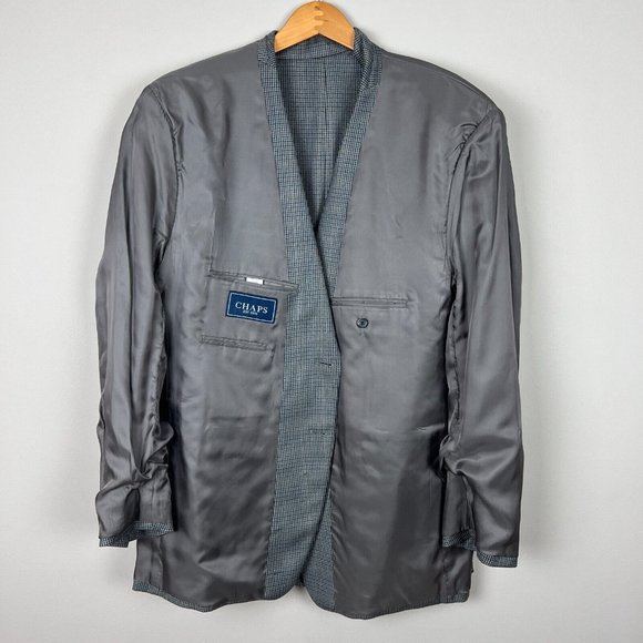 Chaps Sport Coat Blazer Jacket Mens 46L Gray Navy Houndstooth 2-Button Wool Silk - Picture 5 of 16
